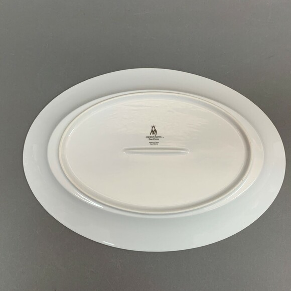 Crown Ming Michelle Oval Platter Plate Gold Trim Multicolor Floral Black Band - Picture 3 of 5